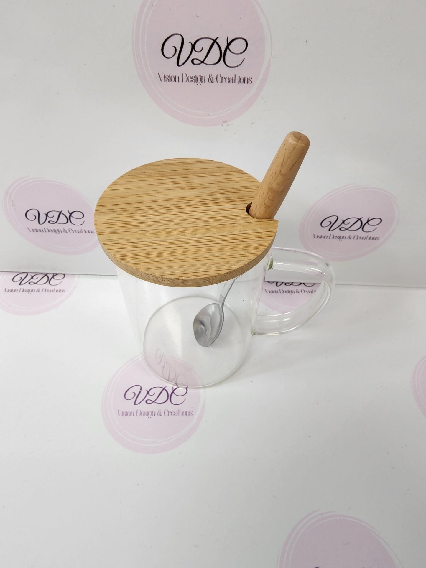 15oz Glass Cup with Bamboo Lid and Spoon - Vision Design & Creations