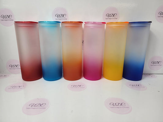 Ombre Skinny Glass Tumblers with Matching Coloured Slider Lid - 740mL (25oz) - Vision Design & Creations
