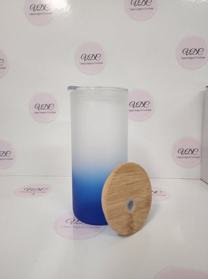 Ombre Straight Glass Tumbler with Bamboo and Slide Lids 450ml (16oz) - Vision Design & Creations