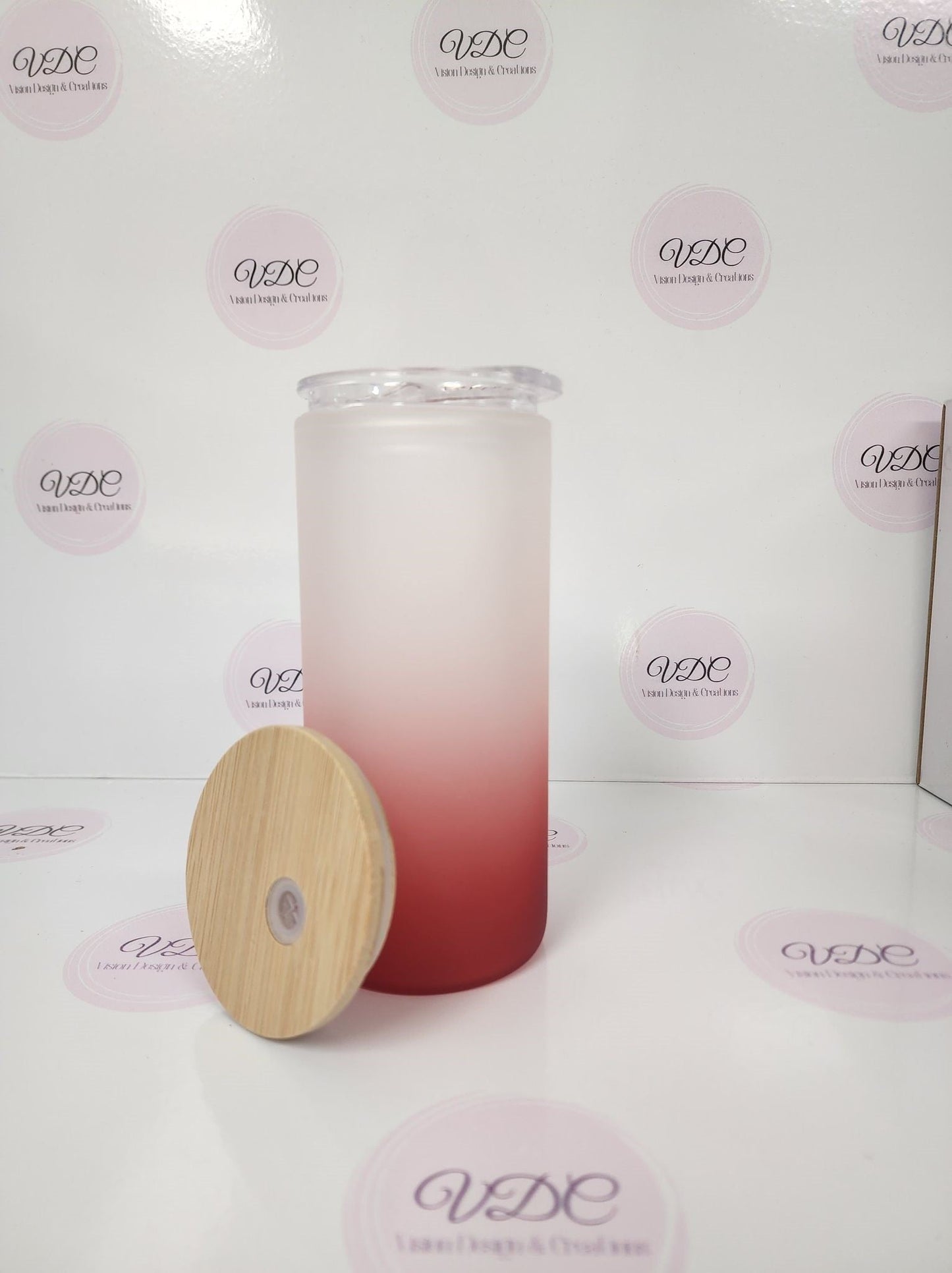 Ombre Straight Glass Tumbler with Bamboo and Slide Lids 450ml (16oz) - Vision Design & Creations