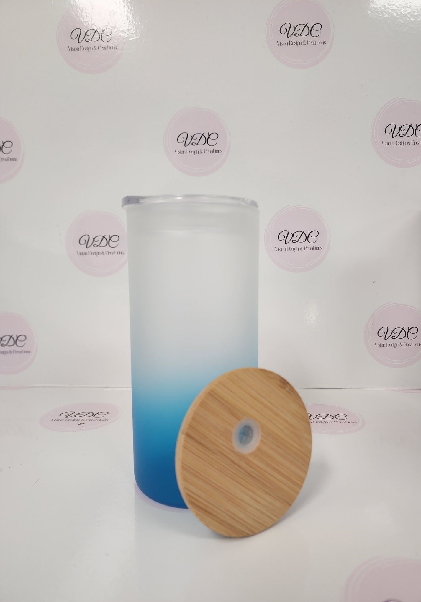 Ombre Straight Glass Tumbler with Bamboo and Slide Lids 450ml (16oz) - Vision Design & Creations