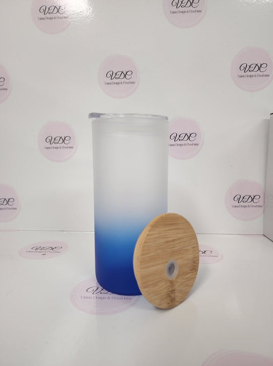 Ombre Straight Glass Tumbler with Bamboo and Slide Lids 450ml (16oz) - Vision Design & Creations